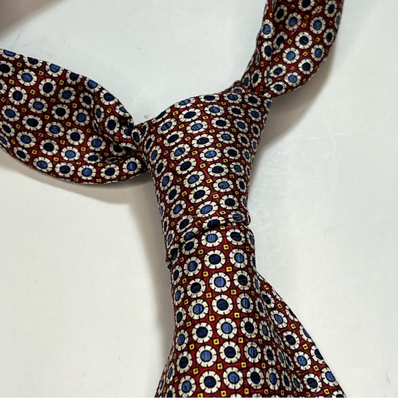 POLO RALPH LAUREN Handmade Silk Tie Brown with Blue White Circle Motif - Picture 2 of 5